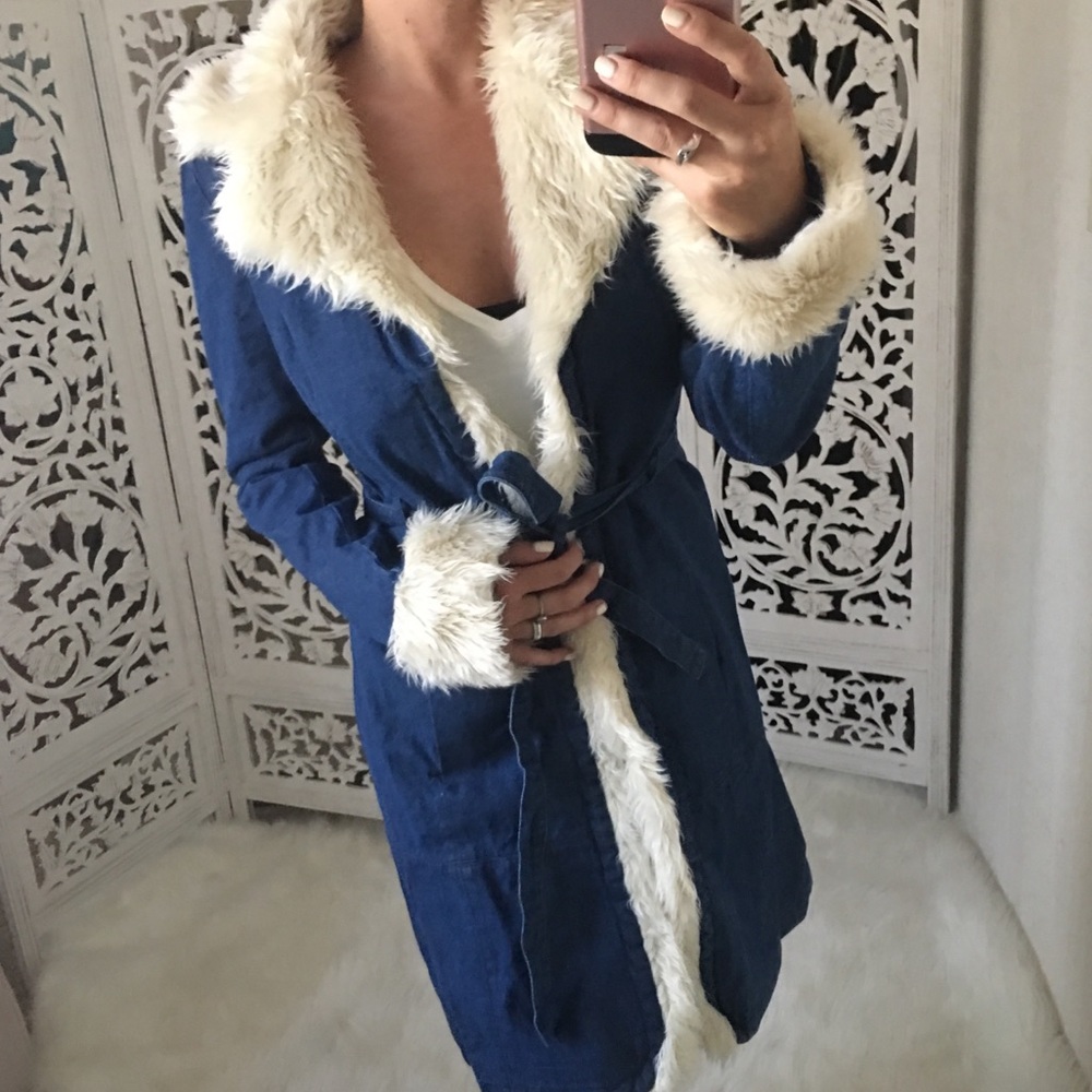 LAST 1️⃣ Faux Fur Trim Denim Trench Coat - Picture 4 of 6